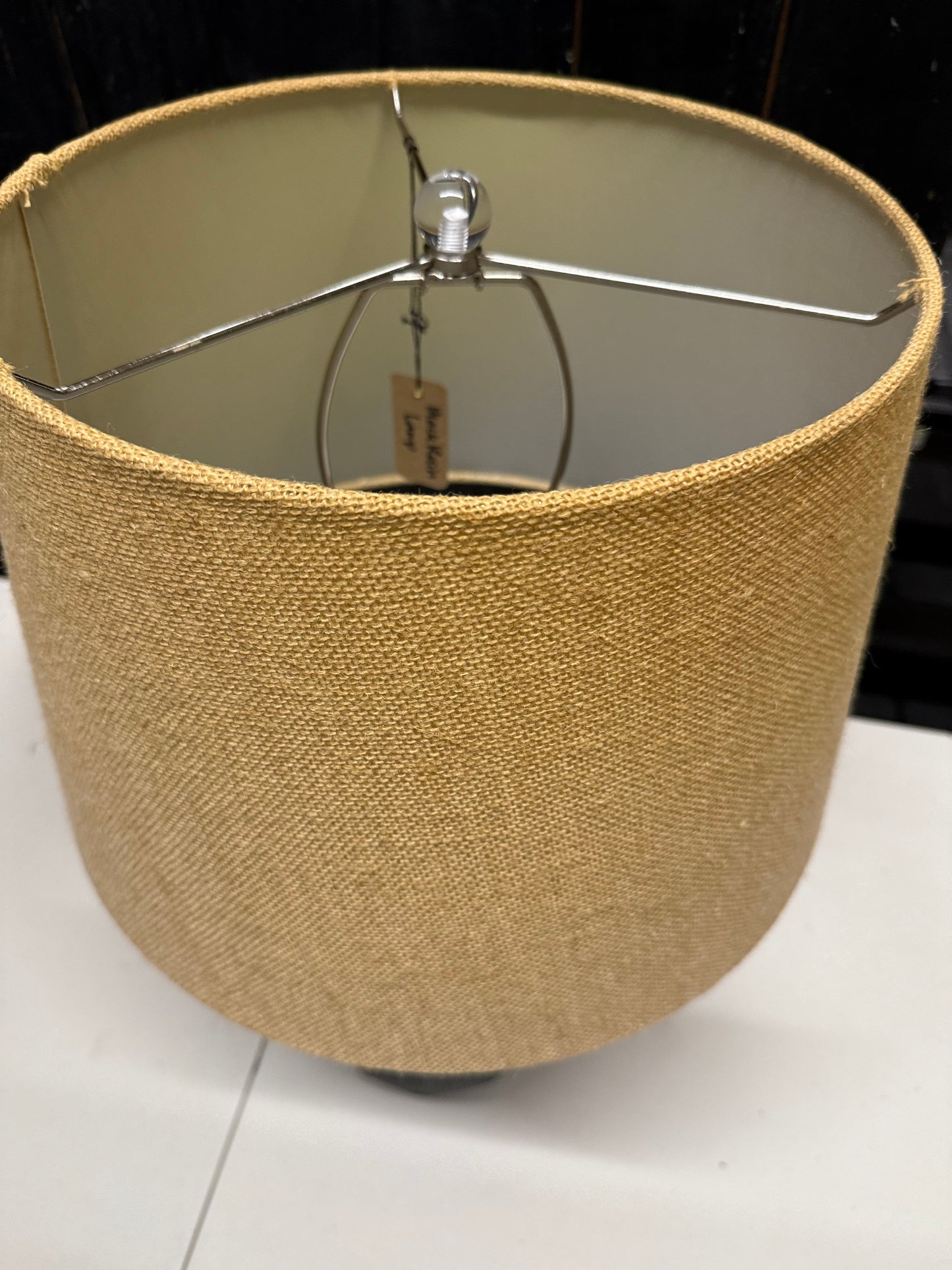 Primitive Dark Satin Table Lamp with Flour Sack Shade