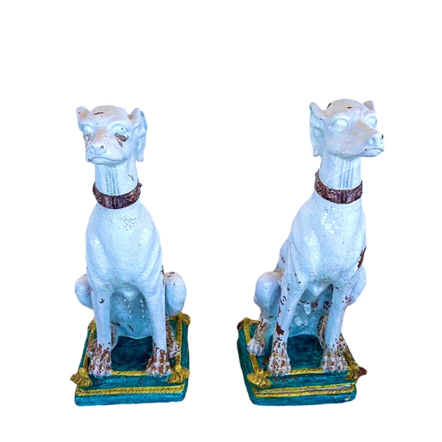Pair of Italian Majolica Hounds - A Pair