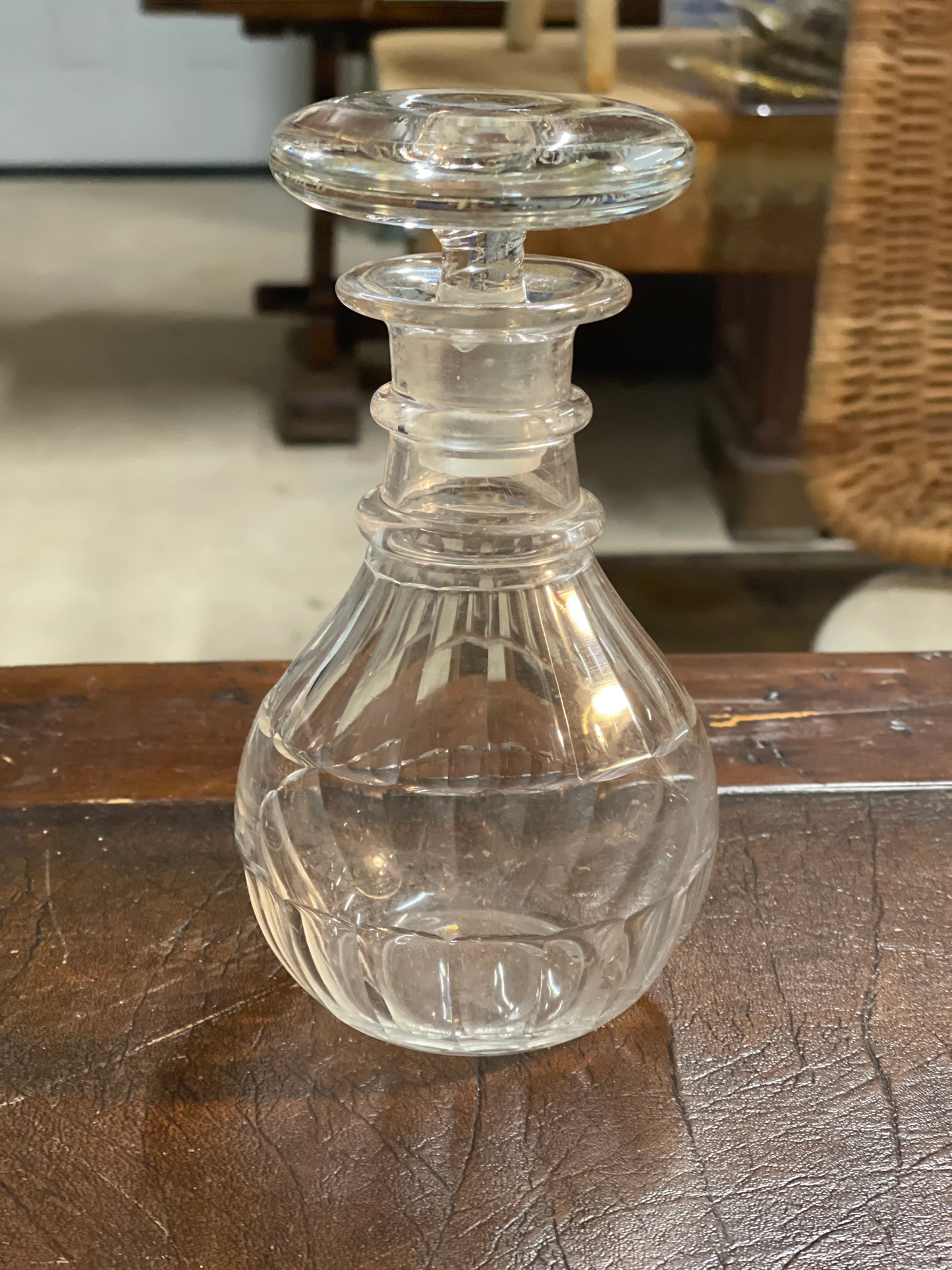 Cut Glass Decanter  with Large Flat Stopper