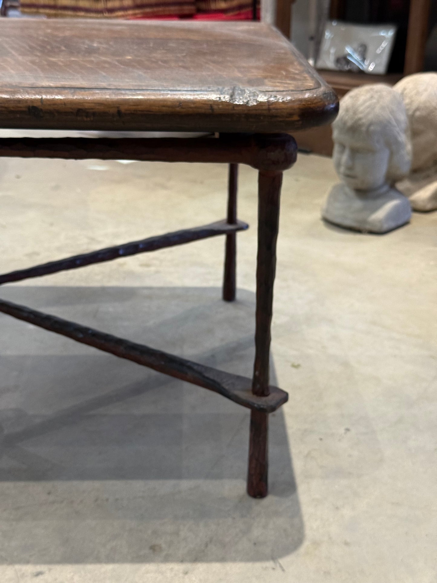 Wooden Coffee Table with Iron Base