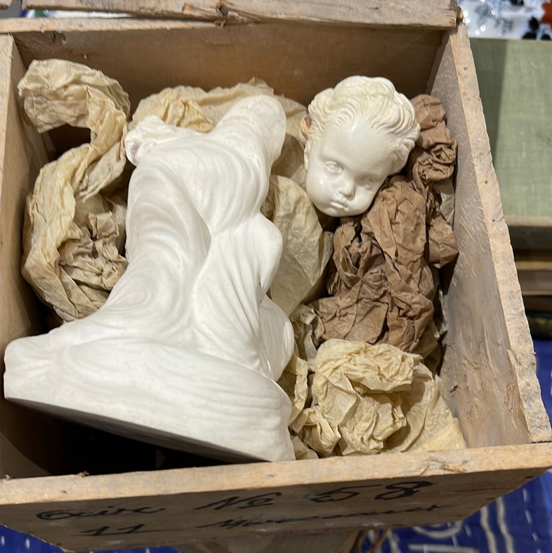 Small Wooden Box with Plaster Mold Parts