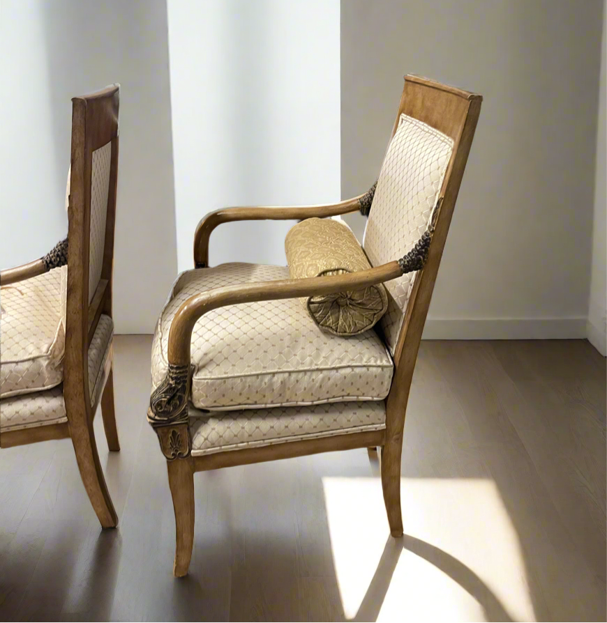 Baker Furniture Empire Style Carved Walnut Chair Circa 1940 Reupholstered