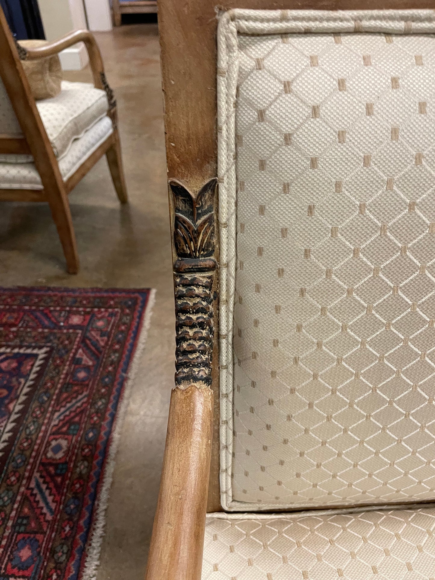 Baker Furniture Empire Style Carved Walnut Chair Circa 1940 Reupholstered