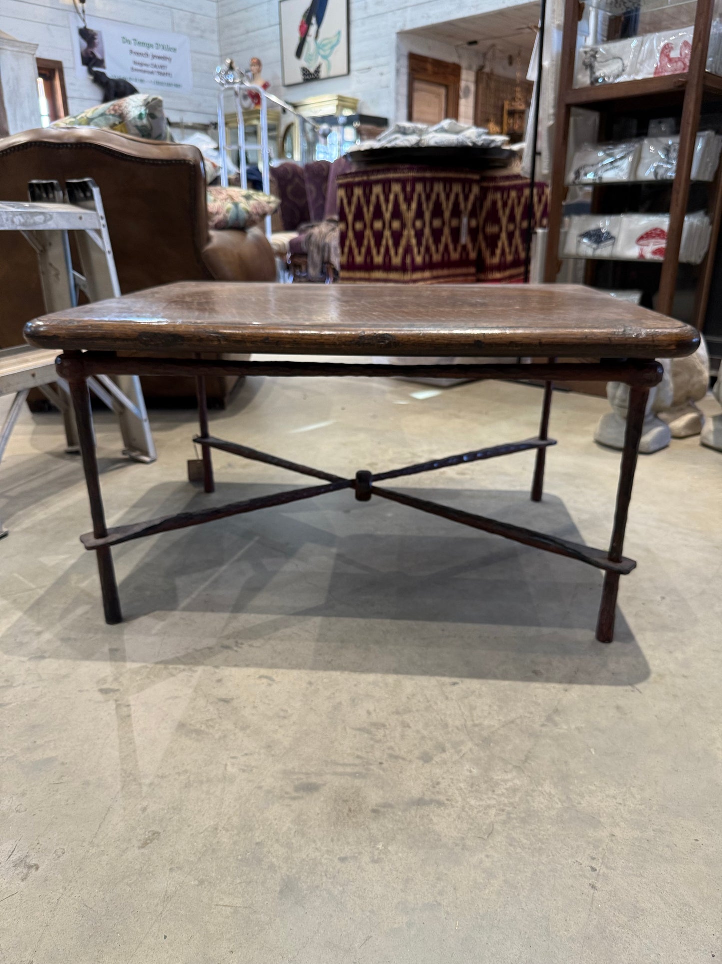 Wooden Coffee Table with Iron Base