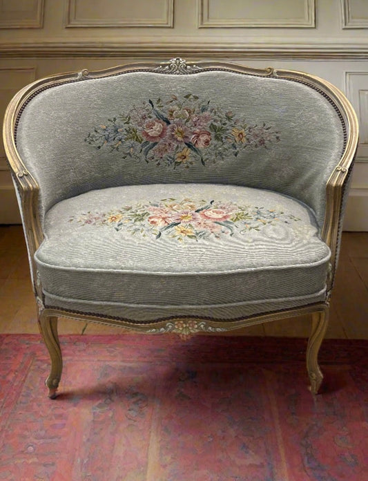 Louis XVI Needlepoint Chair and a Half or Setee