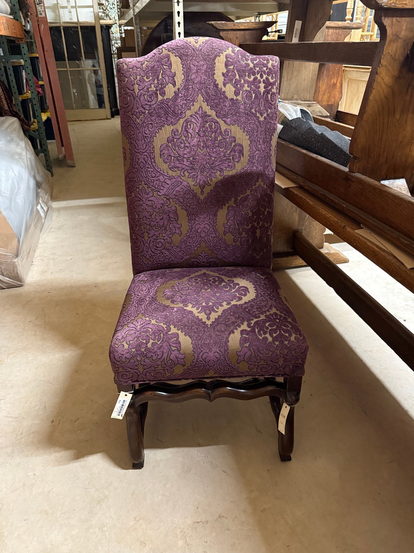 Renzo Mongiardino Baroque Dining Chairs – Hand-Carved Walnut & Silk Damask Upholstery