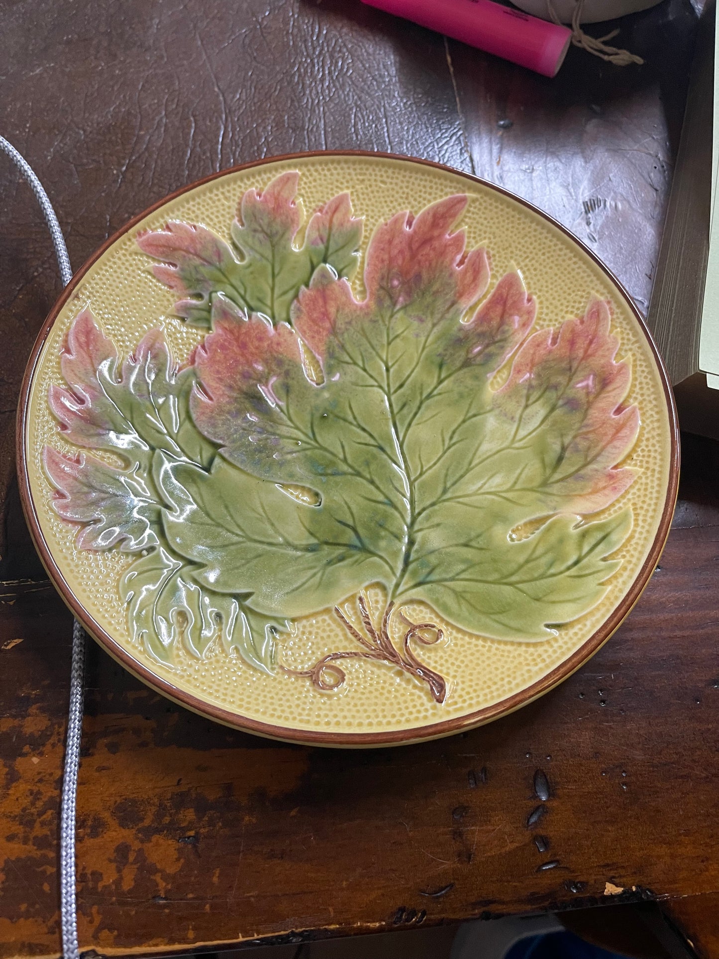 Vintage Zell Germany MAJOLICA Pottery Plate 7 1/2" Leaf Leaves Exc Mold