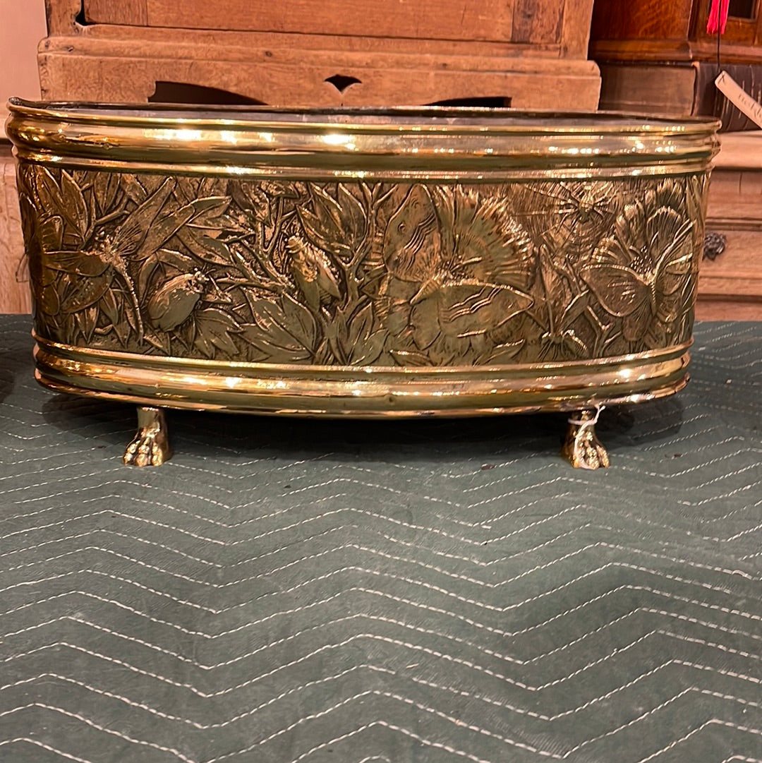 Antique Repousse Brass Planter Circa 1920