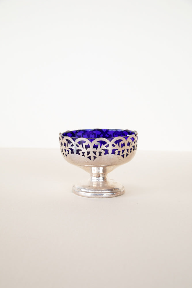 Silver Plated Bowl with Cobalt Glass Liner UK Circa 1930