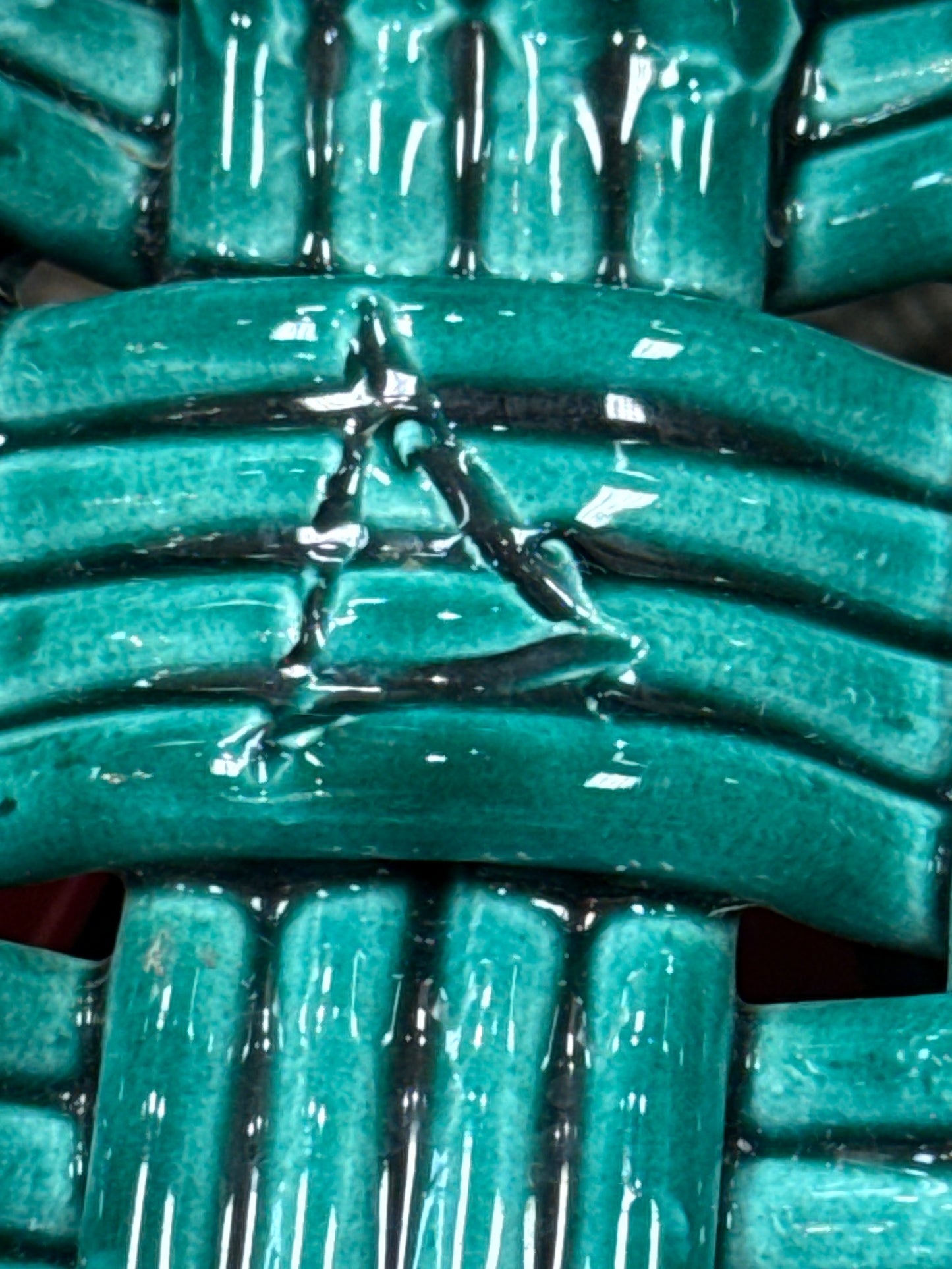 Mid-Century Italian Green Glazed Ropeware Basket in the Style of Capodimonte