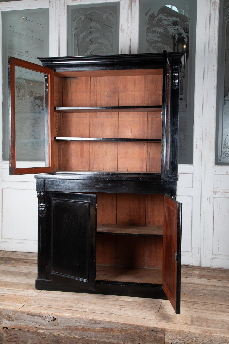 Victorian Ebonized Glazed Bookcase