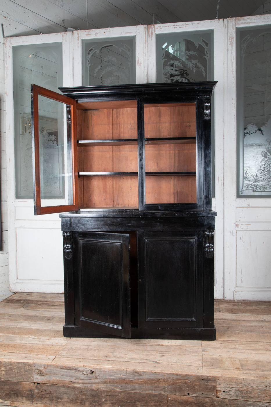 Victorian Ebonized Glazed Bookcase