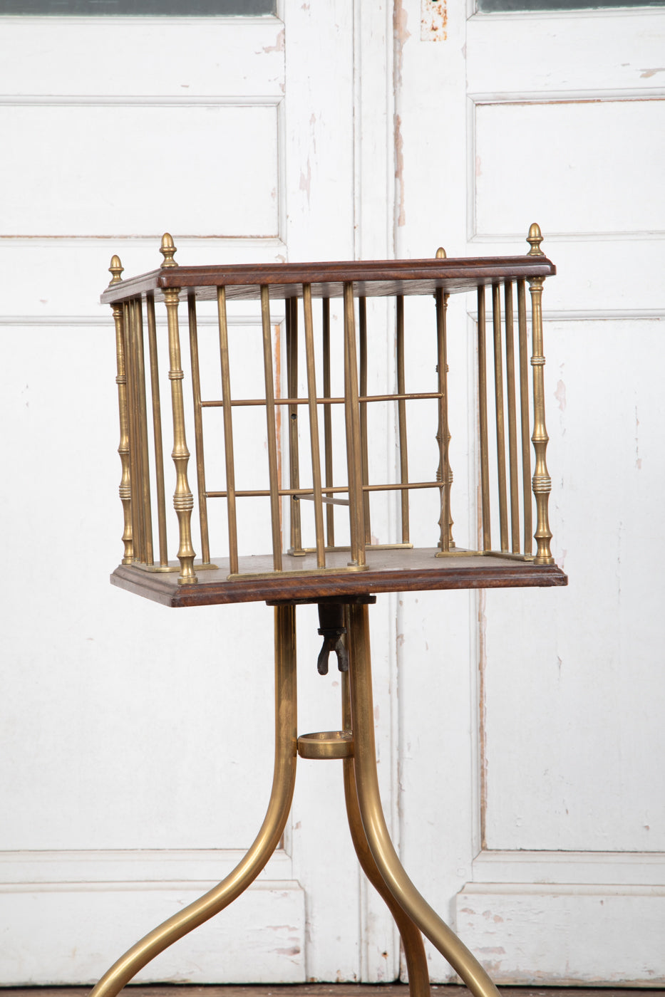 Brass and Wood Revolving Bookcase Square 3 Legs