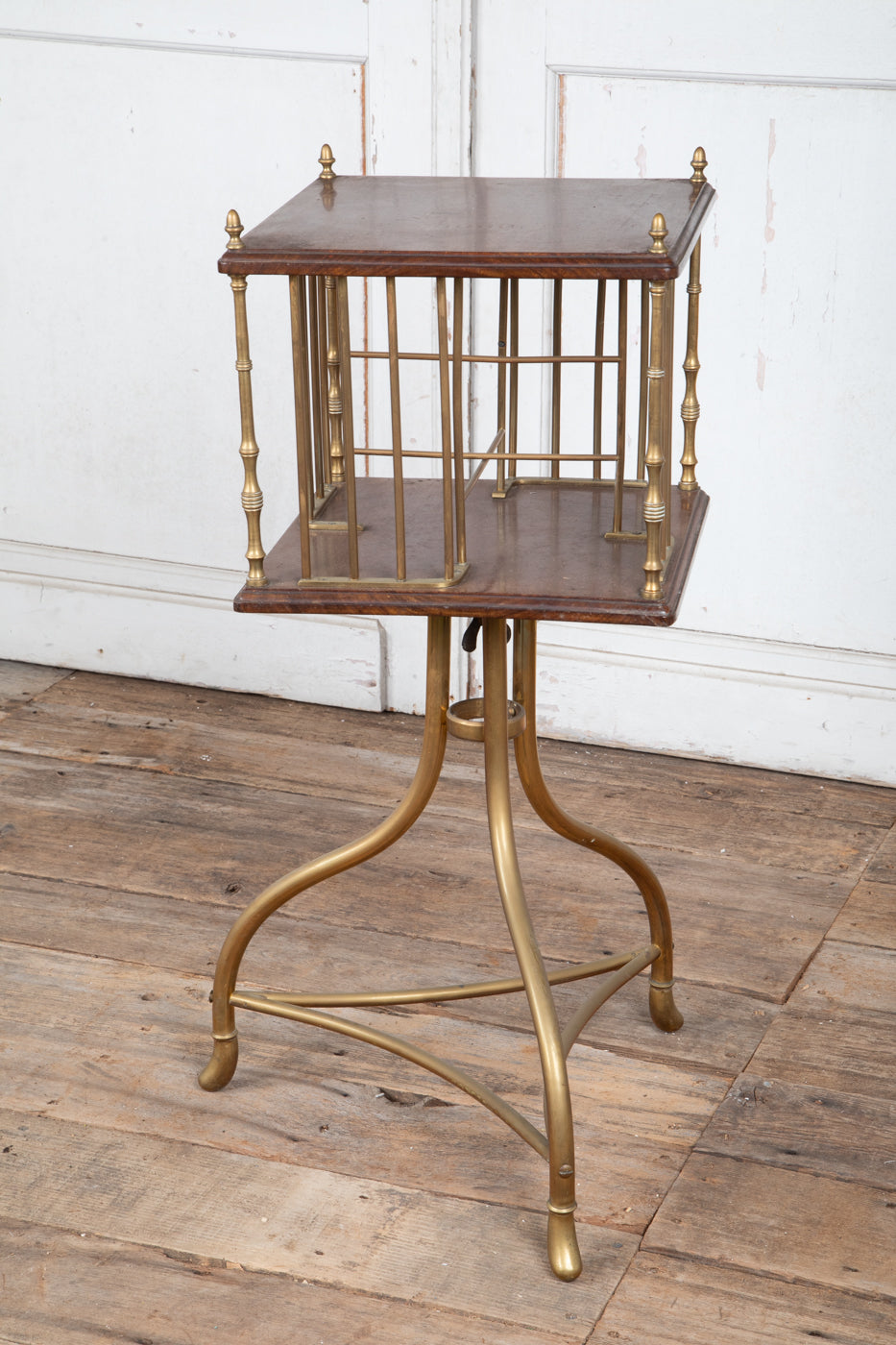 Brass and Wood Revolving Bookcase Square 3 Legs