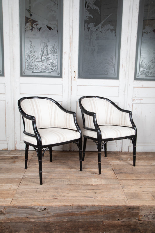 Set of 6 Black Faux Bamboo Arm Chairs