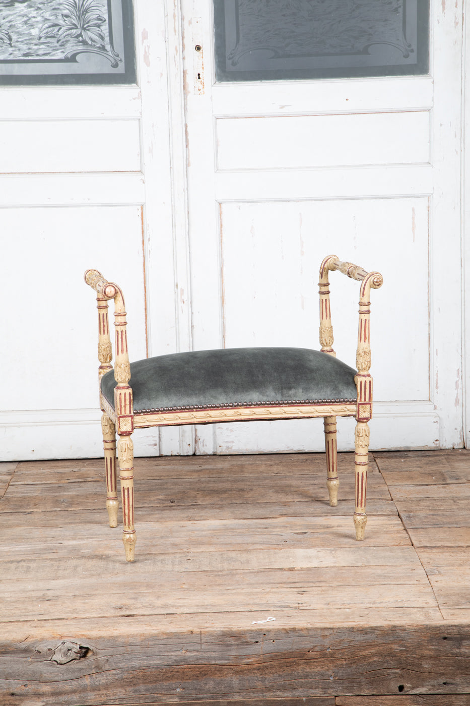 Louis XVI Original Painted Upholstered Stool with Raised Ends