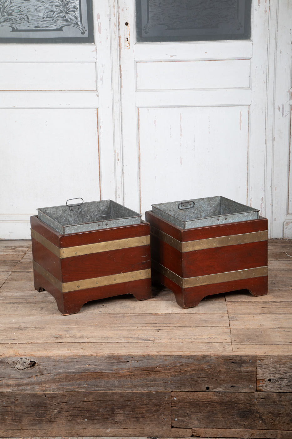 Wood and Brass Planter with Zinc Insert