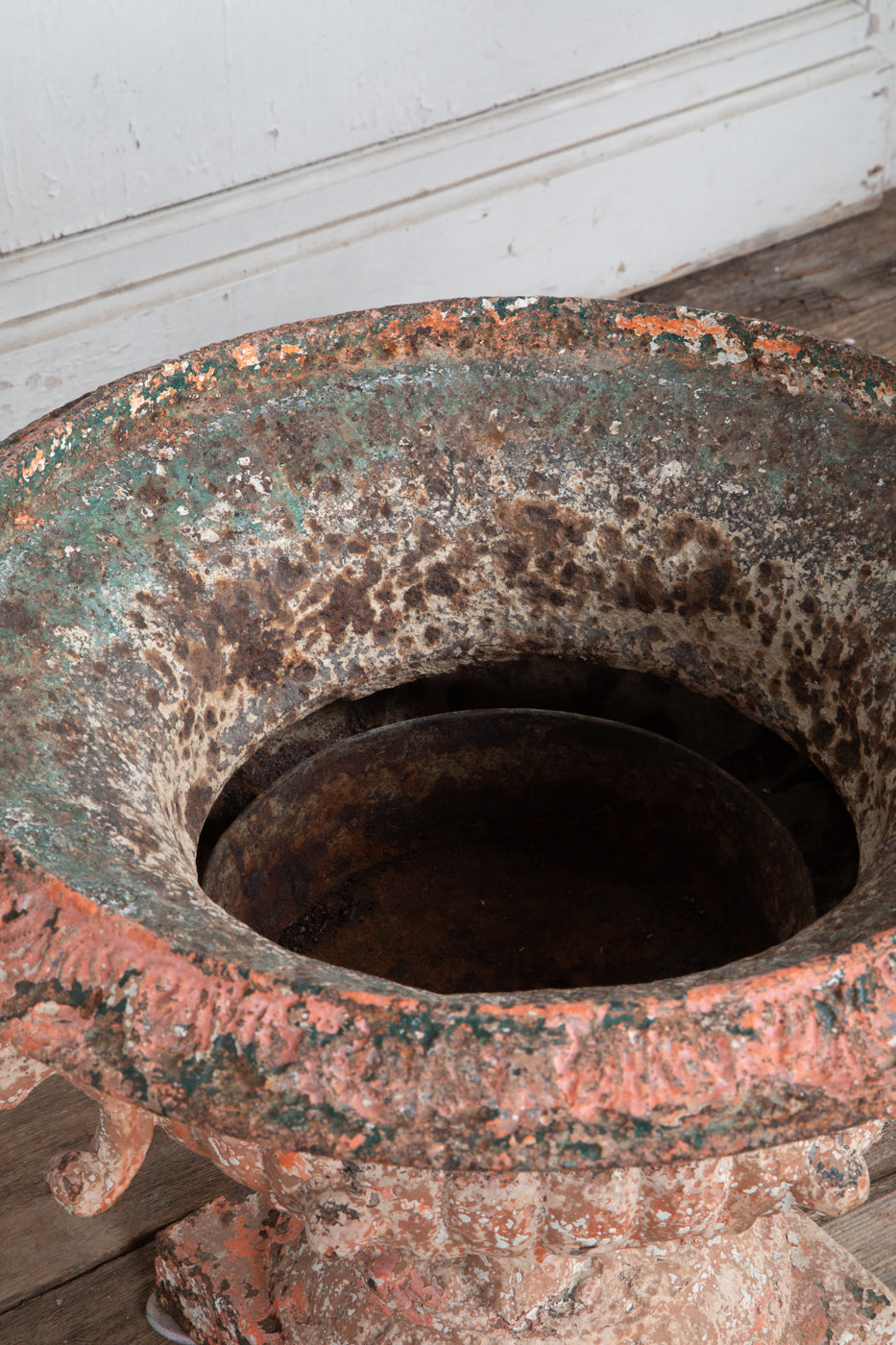 19th Century Original Pink and White  Painted Patina Twin Handled Urn