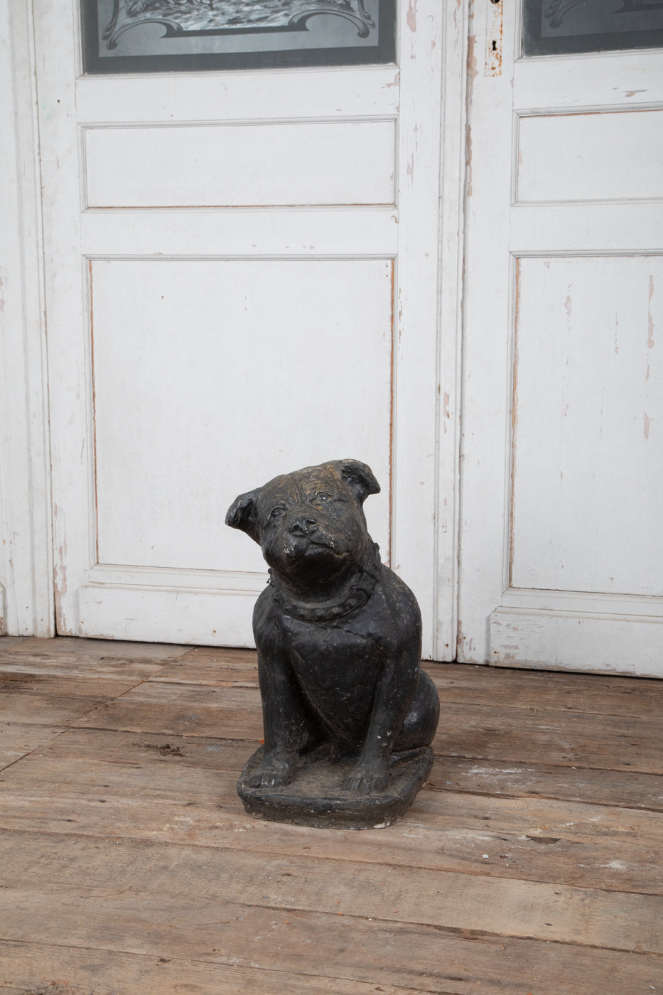 Black Concrete Bull Terrier Garden Statuary