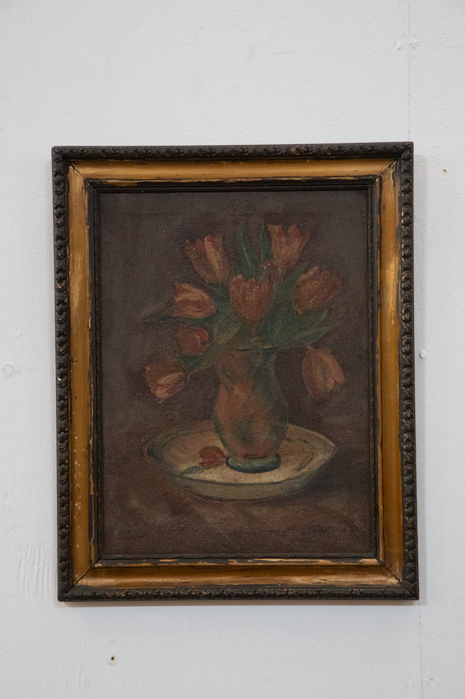 Oil on Canvas Still Life of Tulips in Vase