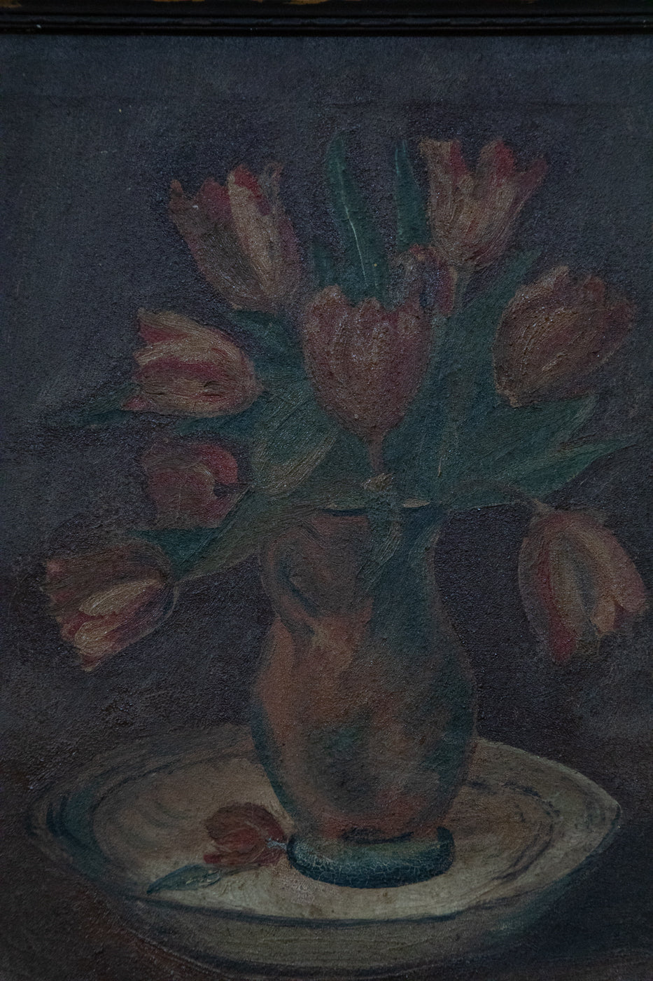 Oil on Canvas Still Life of Tulips in Vase