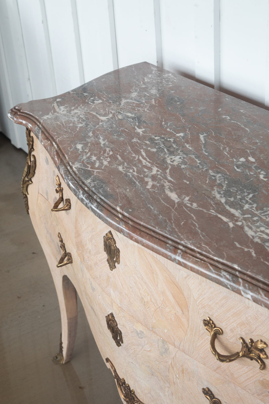 French Bleached Serpentine Commode with Marble Top