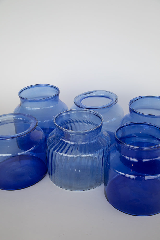 Blue Glass Jar - Short with 6" Opening