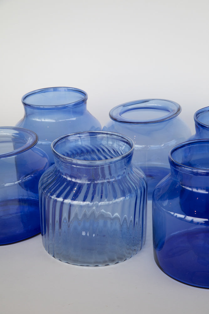 Blue Glass Jar - Short with 6" Opening