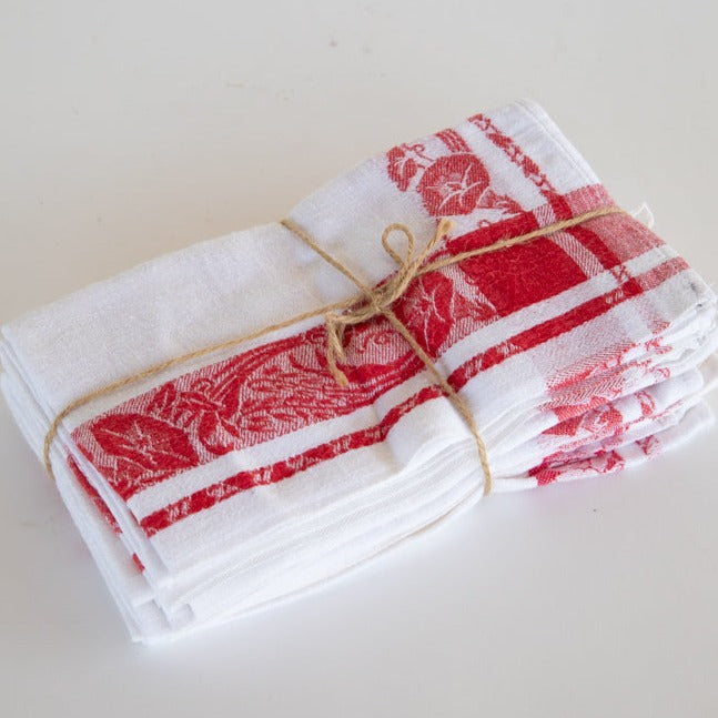 Set of 6 Red and White Table Napkins