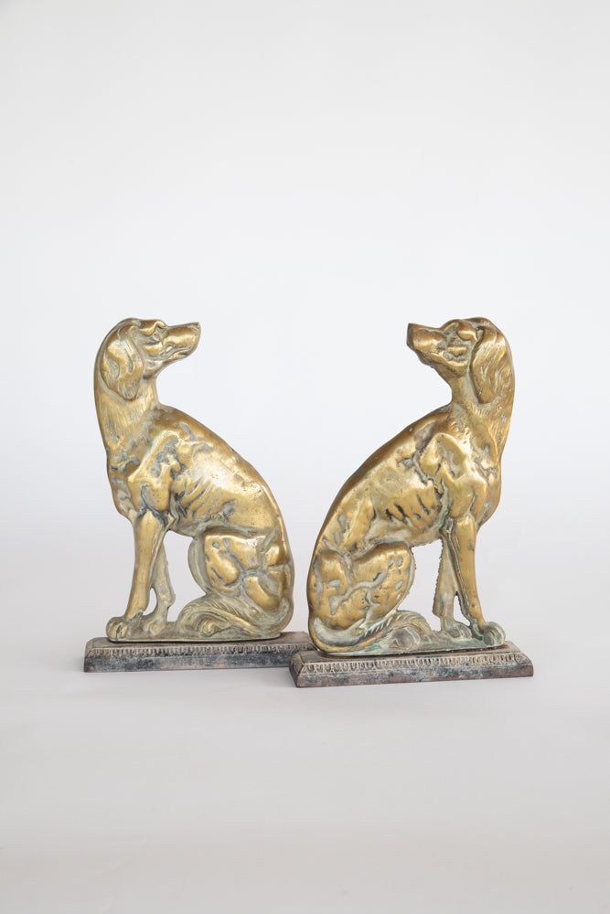 Pair Victorian Brass Hound Doorstops