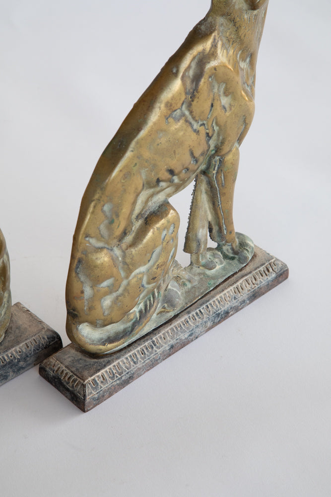 Pair Victorian Brass Hound Doorstops