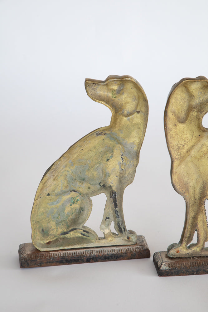 Pair Victorian Brass Hound Doorstops