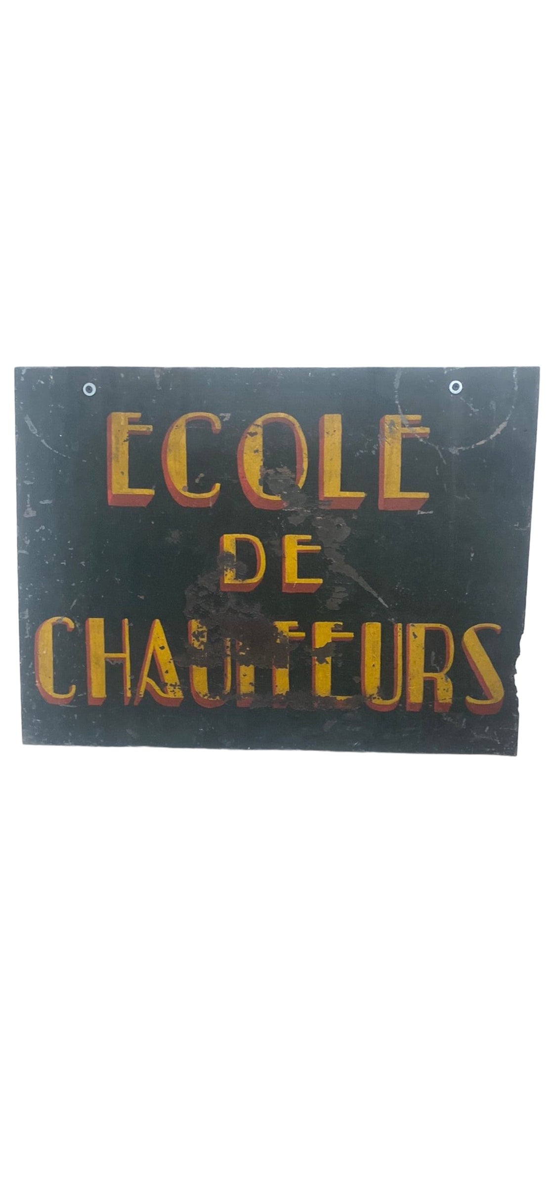 Hanging Double Sided French Metal Trade Sign: Ecole de Chauffeur