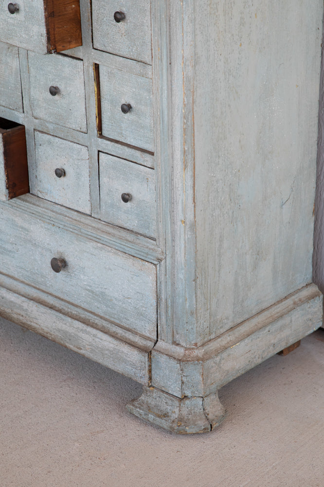 French Blue Painted Medicine Apothecary Medicine Cabinet or Chest