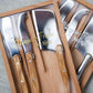 Laguiole Set of 3 Olivewood Cheese Utensils in Wood Box and Acrylic Lid - The White Barn Antiques