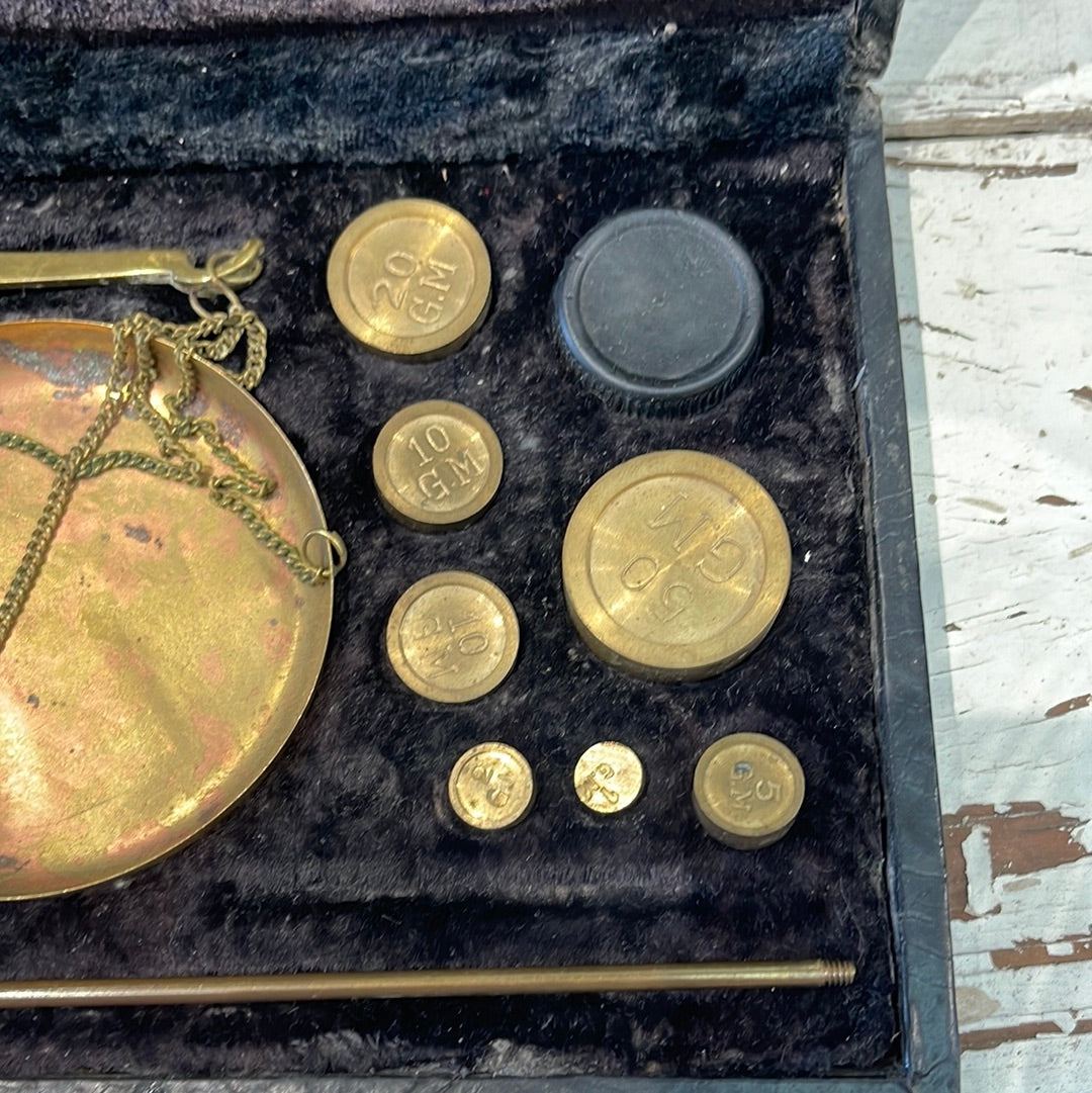 Small Jewelry Scale in Black Case circa 1900 - The White Barn Antiques