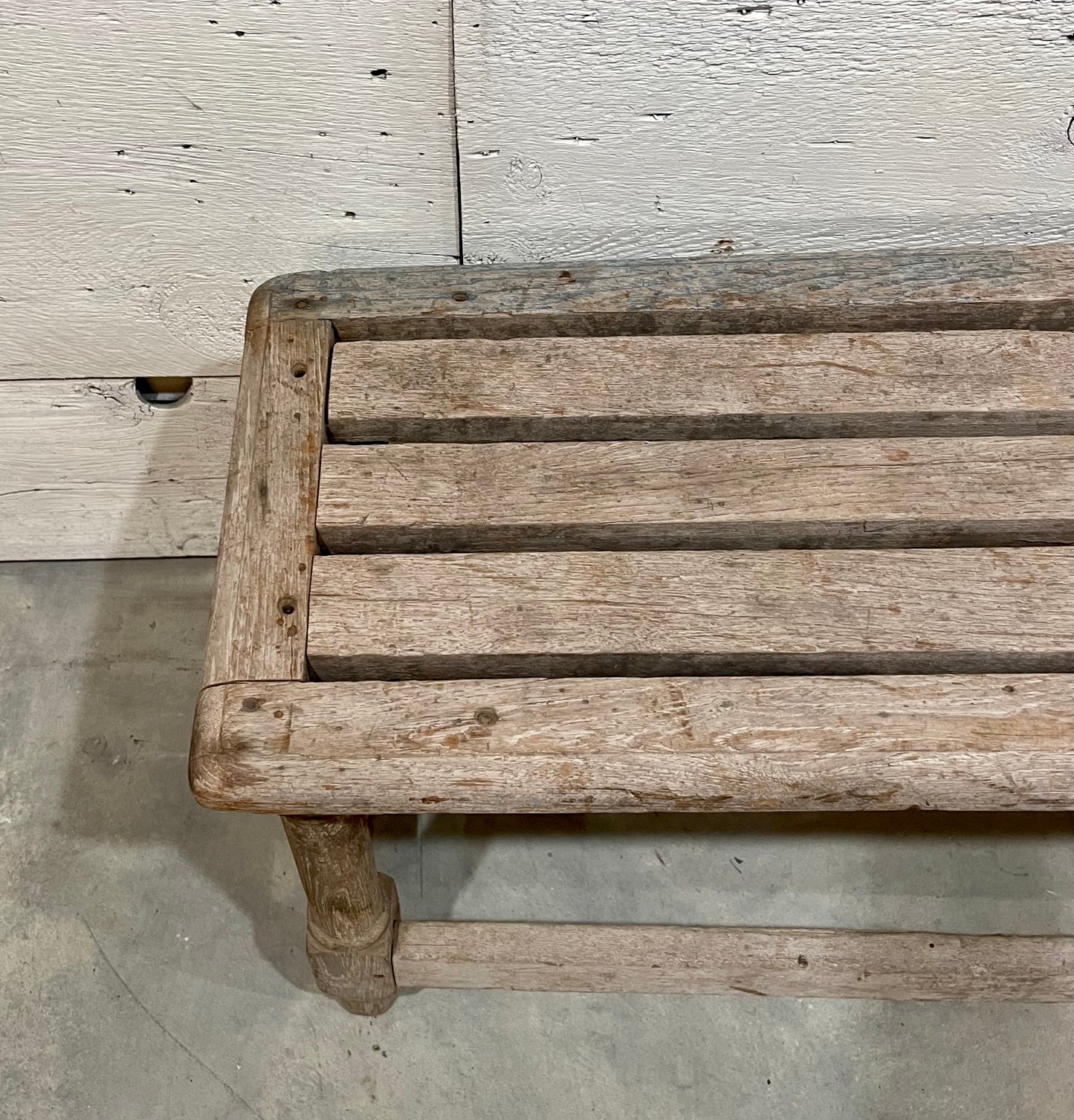 Long Slat Wood Bench - The White Barn Antiques