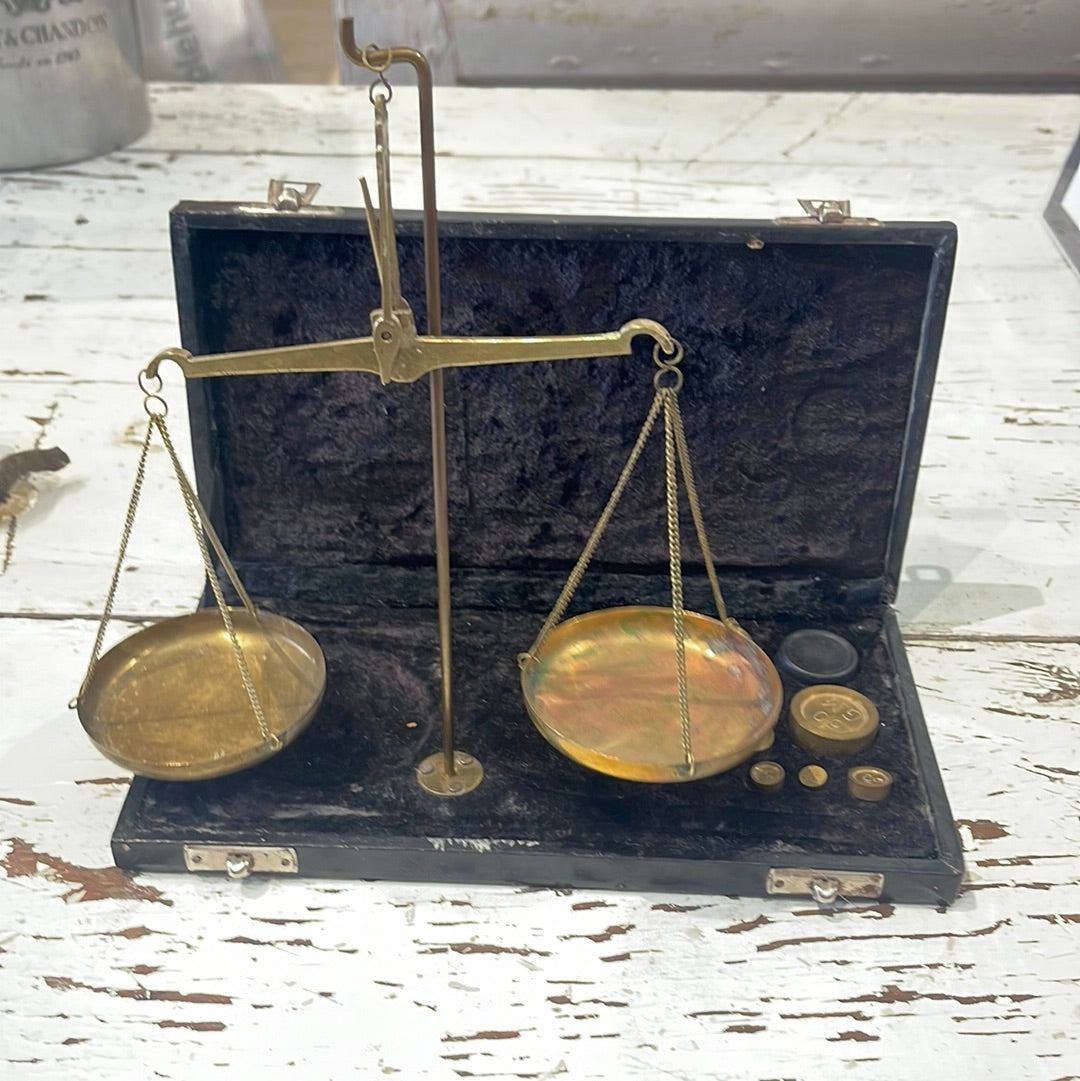 Small Jewelry Scale in Black Case circa 1900 - The White Barn Antiques