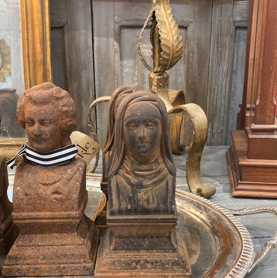 Cast Iron French Head Bookends - The White Barn Antiques