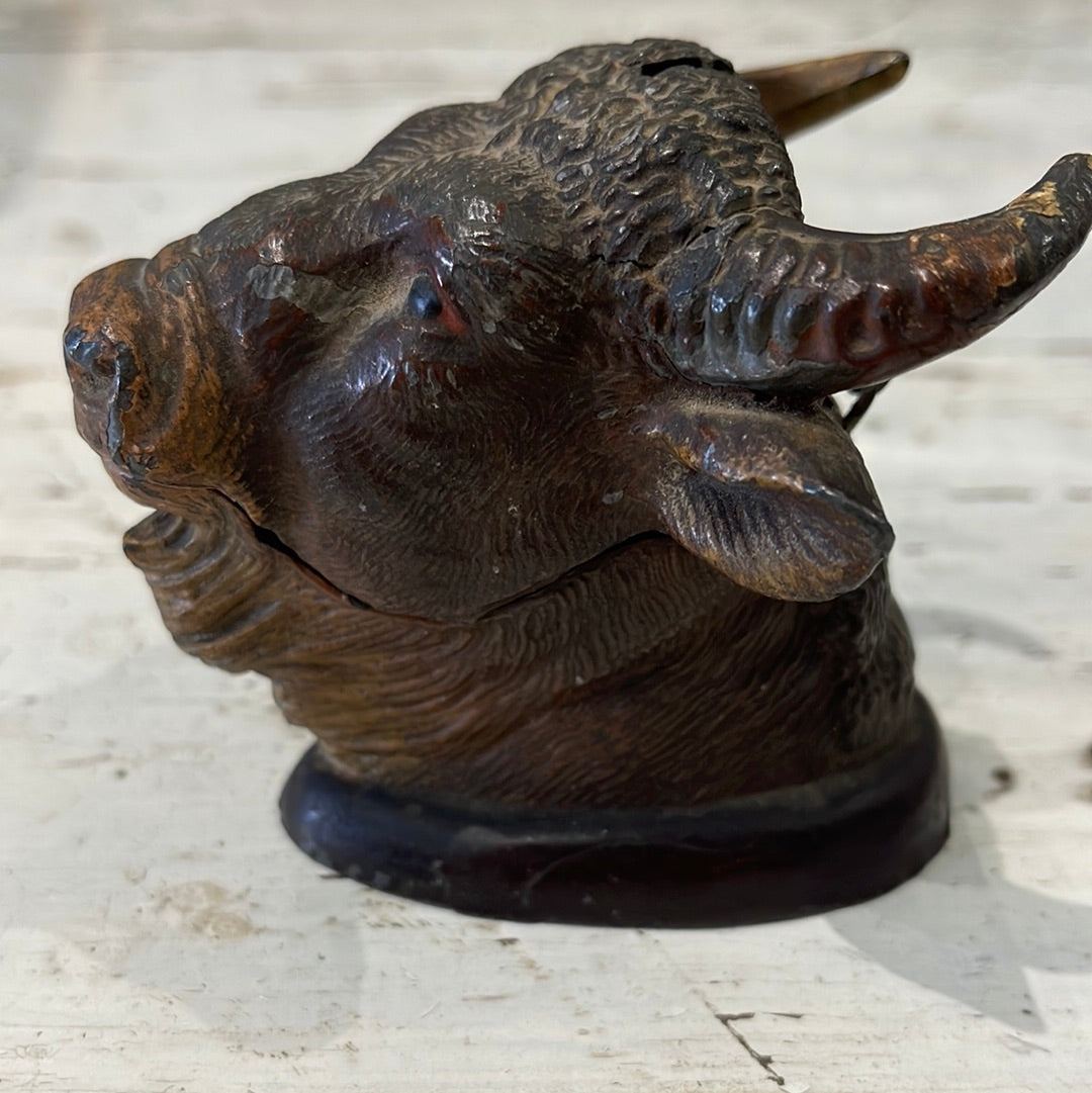 Bronze Bull Ink Pot. - The White Barn Antiques