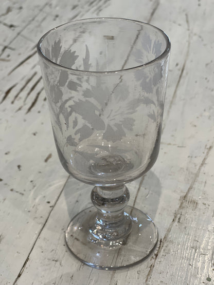 French Souvenir Event Glass with Etched Flowers - The White Barn Antiques